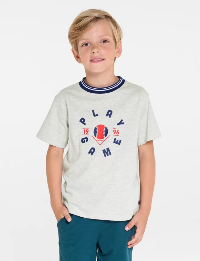 Տղաների մոխրագույն կարճաթև շապիկ՝ գրությամբ