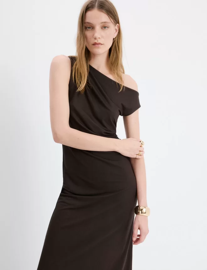 Asymmetric draped gown