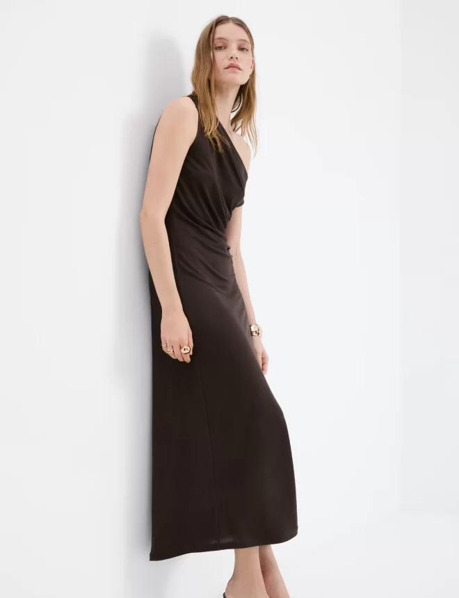 Asymmetric draped gown